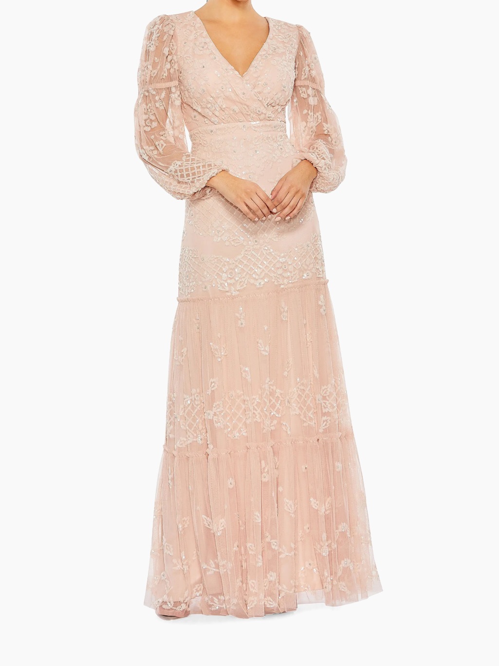 Mac Duggal Pale Blush Embroidered Maxi Dress